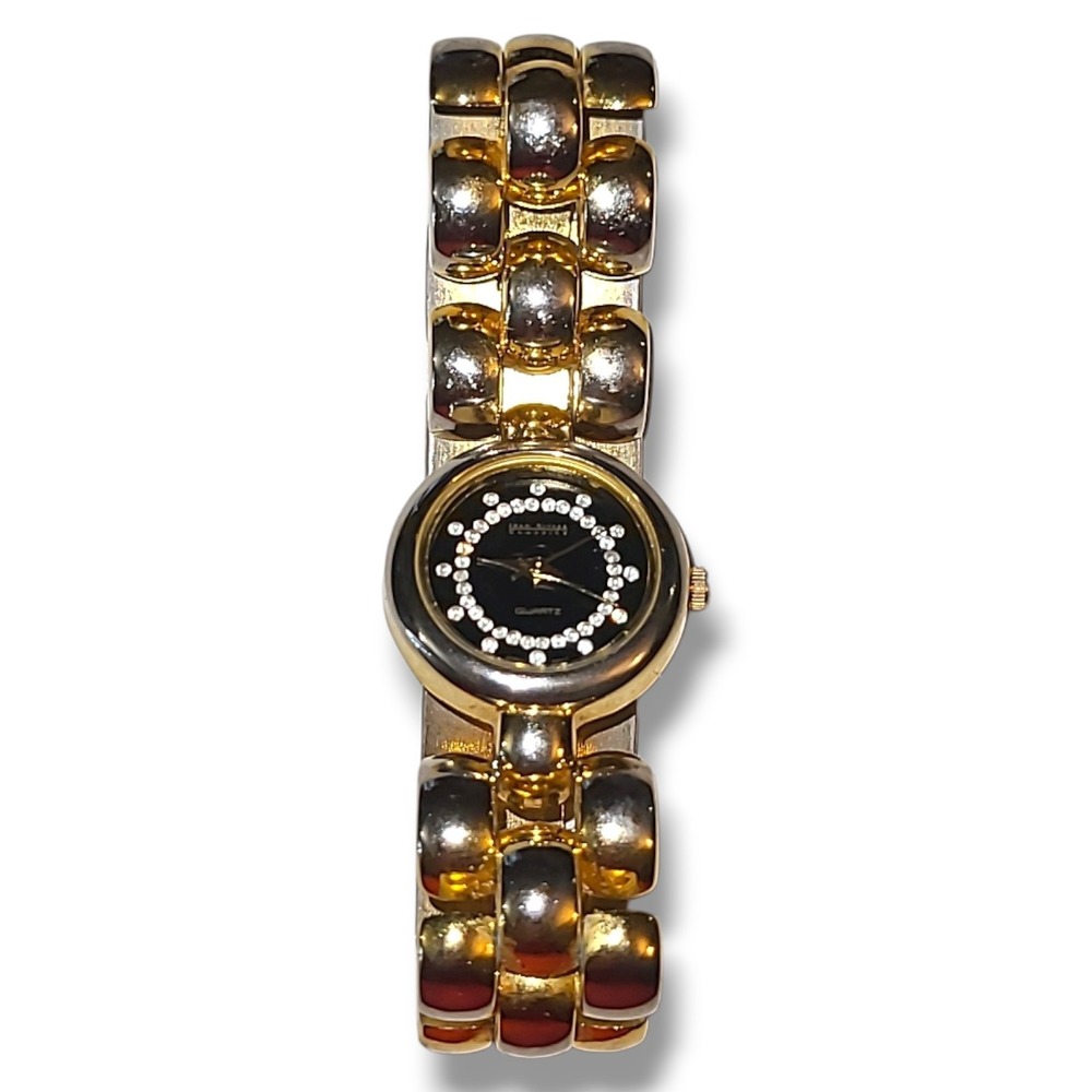 Vintage Joan Rivers Classics Watch Rhinestone Black Dial Gold Tone Needs Battery